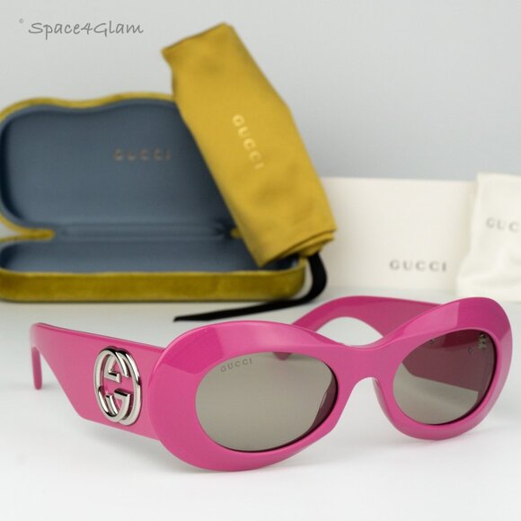 BRAND NEW Gucci GG1696S 004 Fuchsia Pink Grey Women Oval Sunglasses GG 1696S